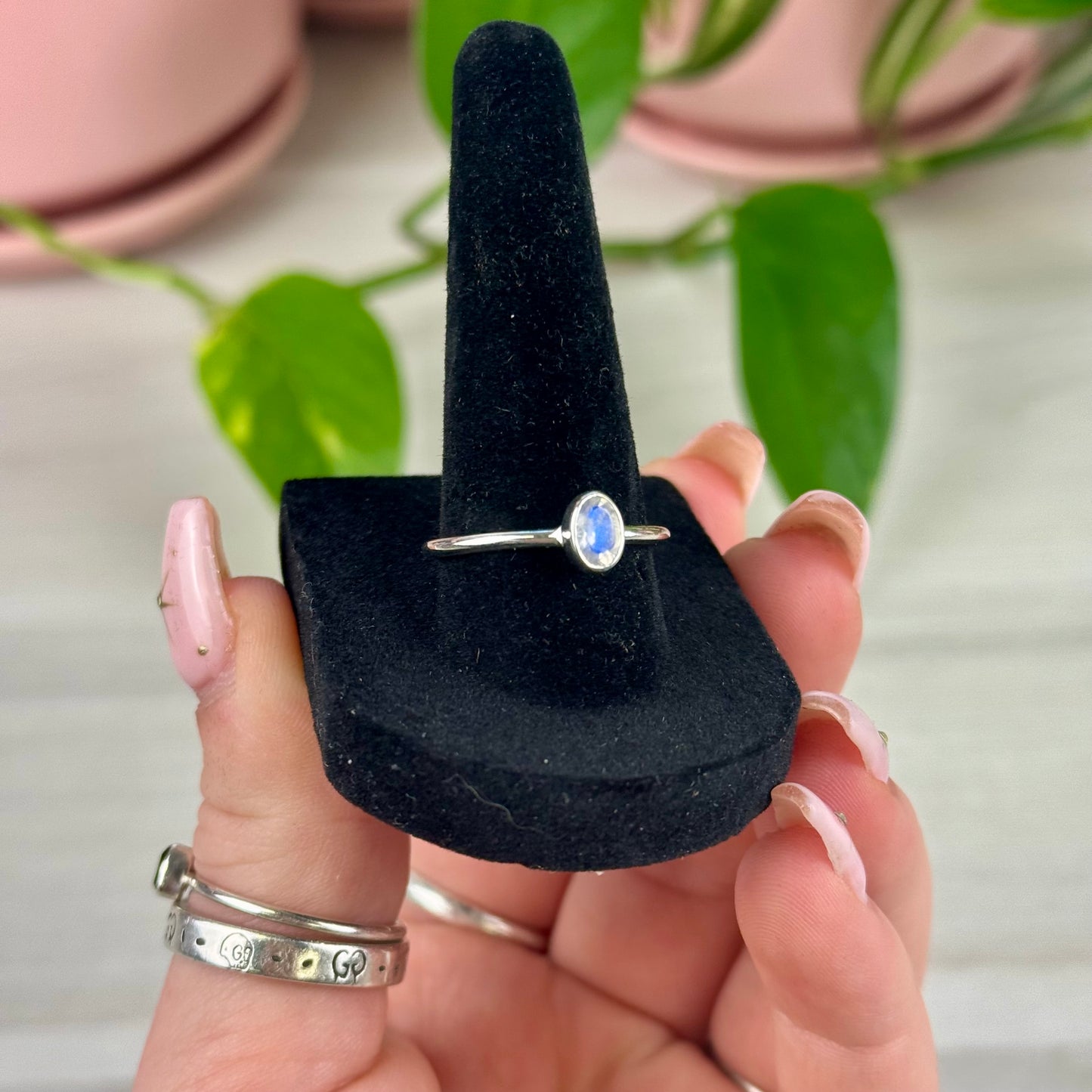Sterling Silver Faceted Rainbow Moonstone Ring