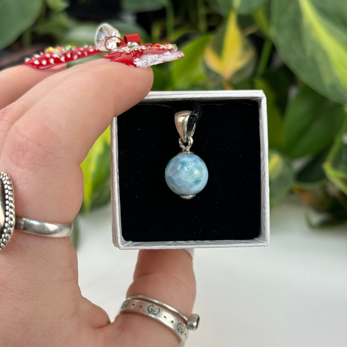 Larimar Sphere Pendant (Set In Sterling Silver)