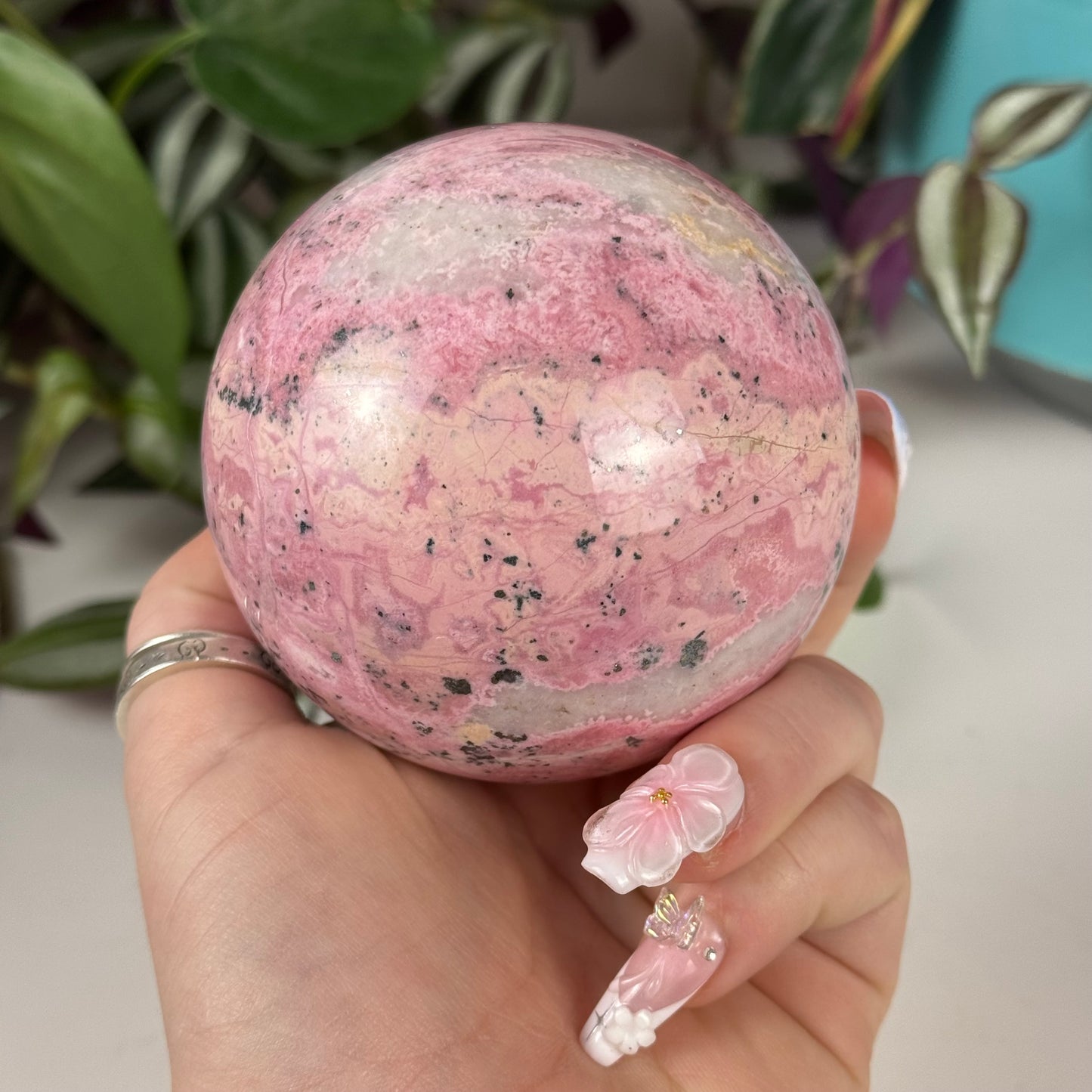 Bubble Gum Peruvian Rhodonite Sphere