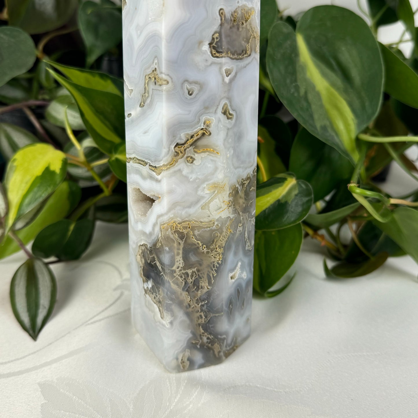 Snowy Moss Agate Tower