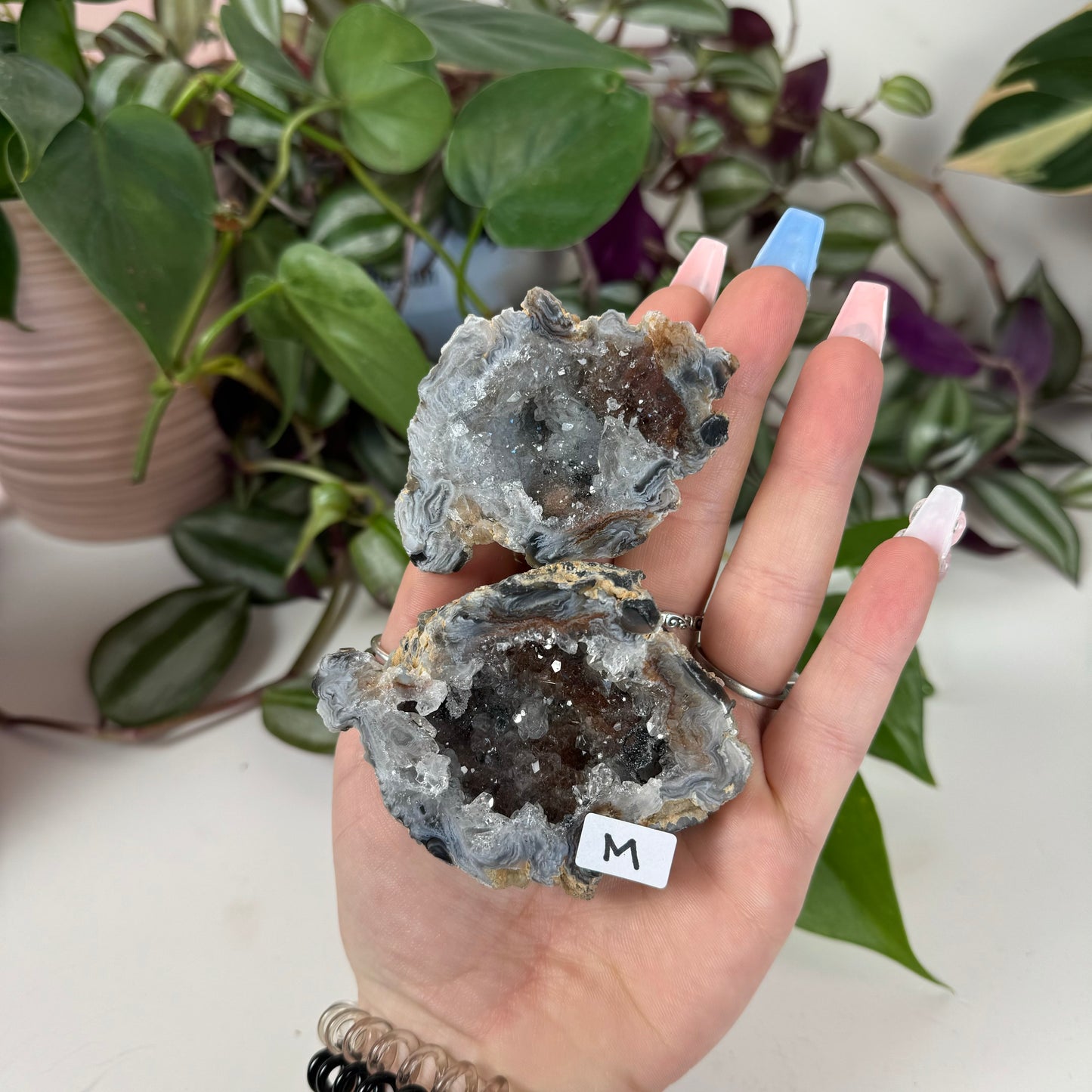 Druzy Agate Geode Pair