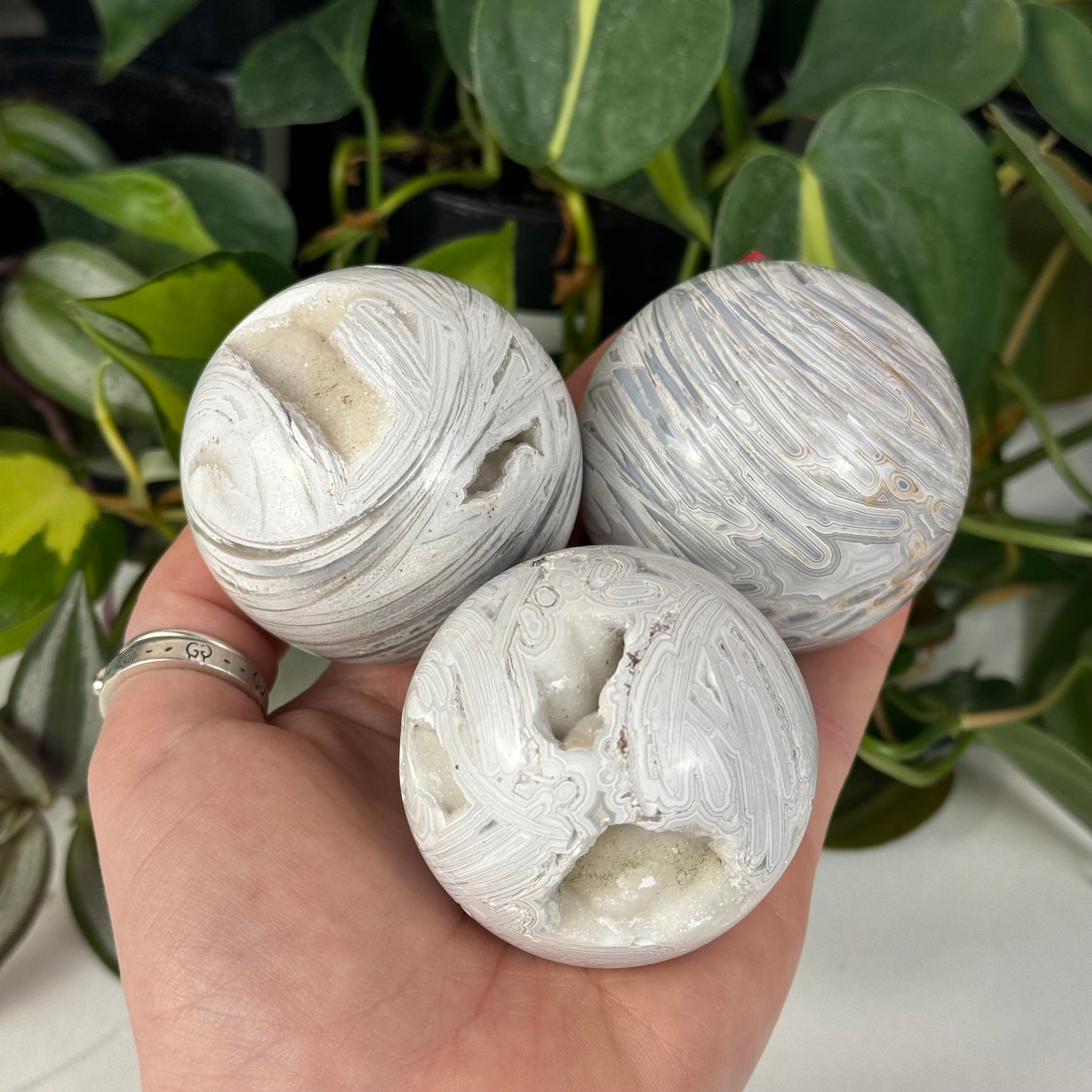 Snowy Crazy Lace Agate Sphere