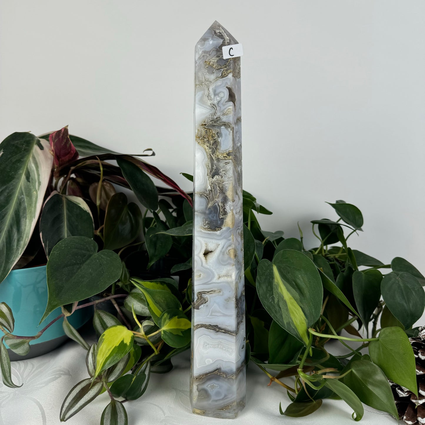 Snowy Moss Agate Tower