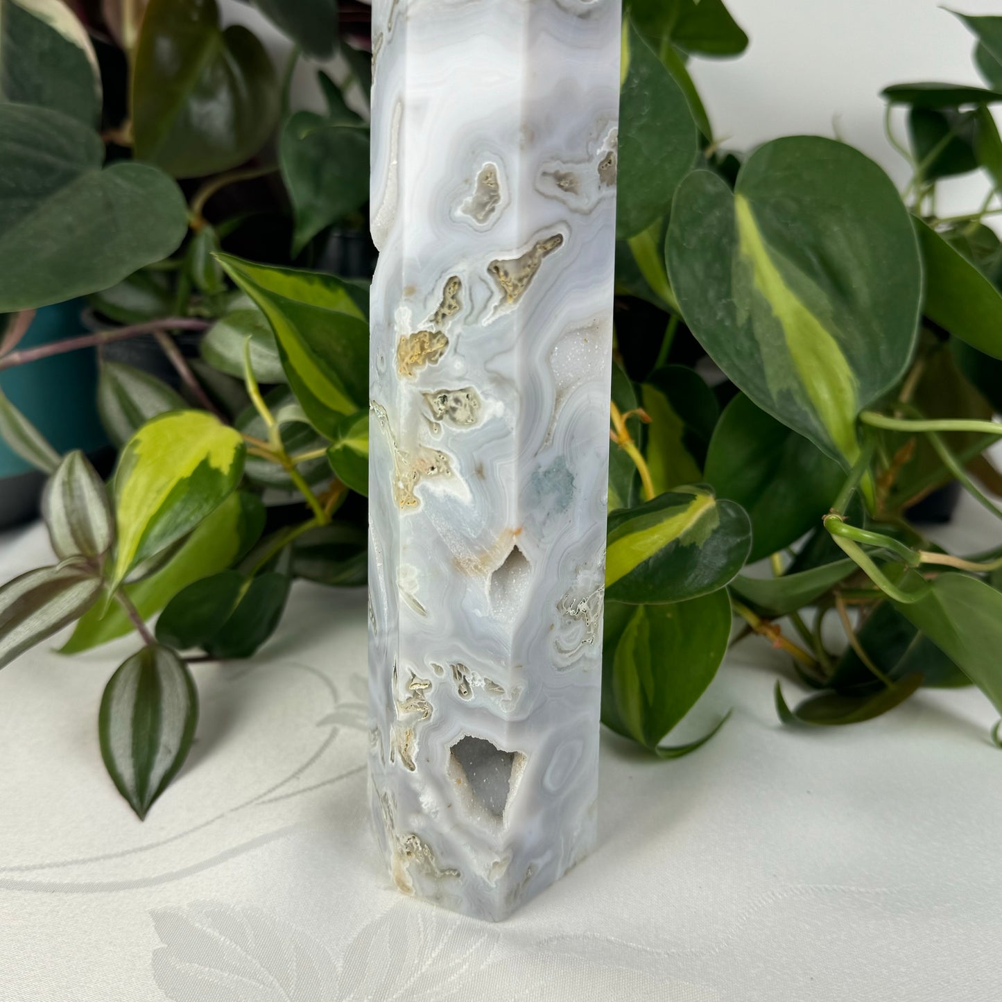 Snowy Moss Agate Tower