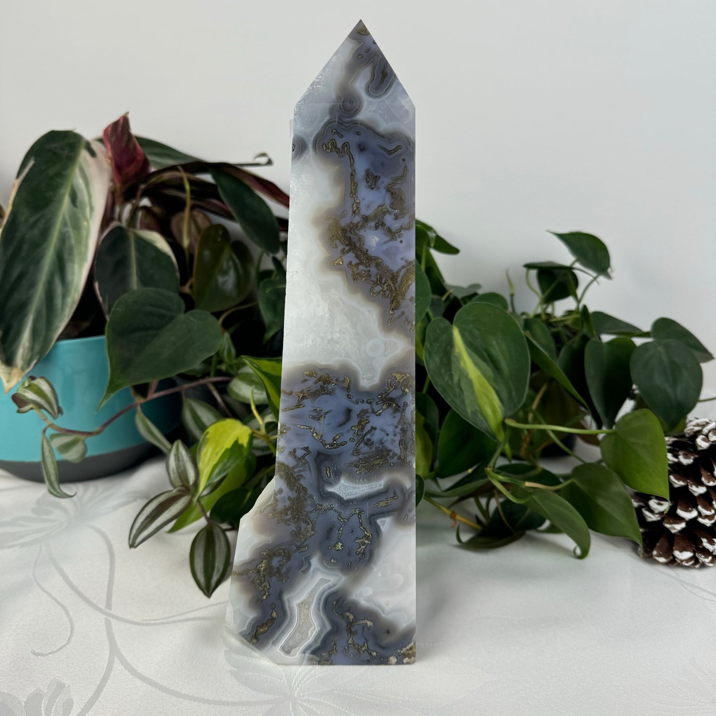 Snowy Moss Agate Tower