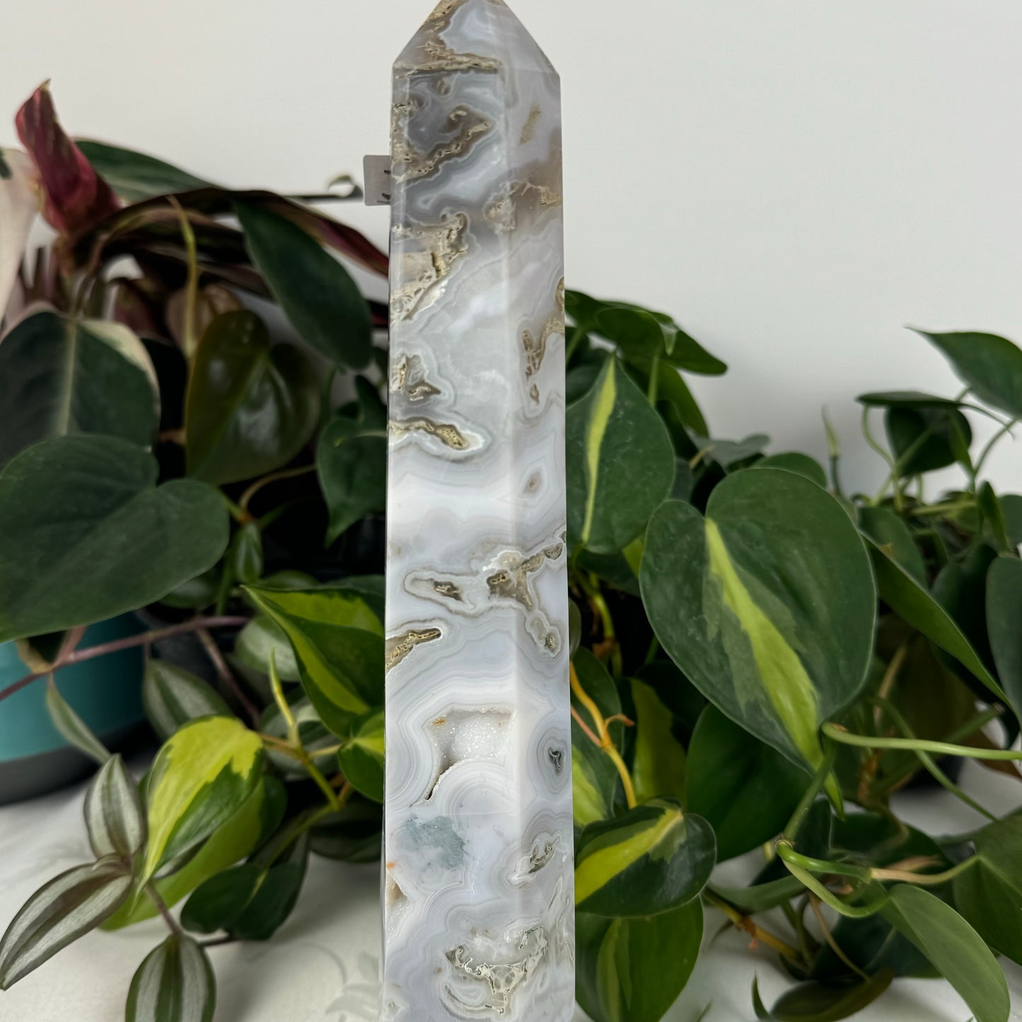 Snowy Moss Agate Tower