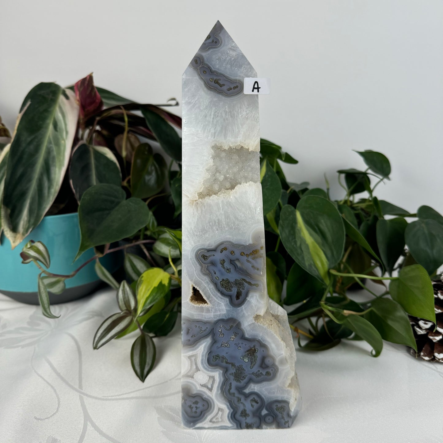 Snowy Moss Agate Tower