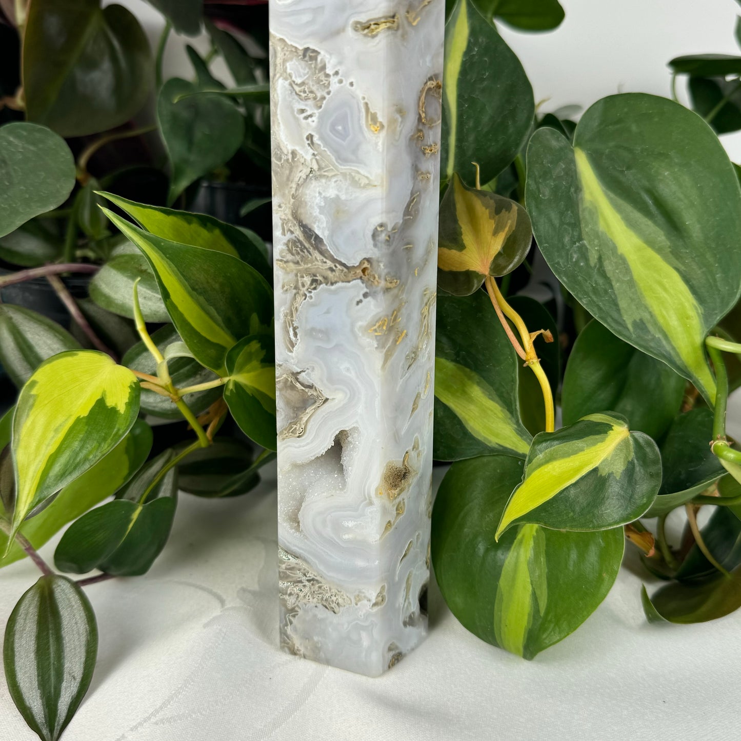 Snowy Moss Agate Tower