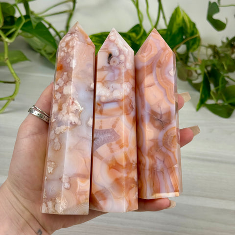 Creamy Pink Flower Agate Tower
