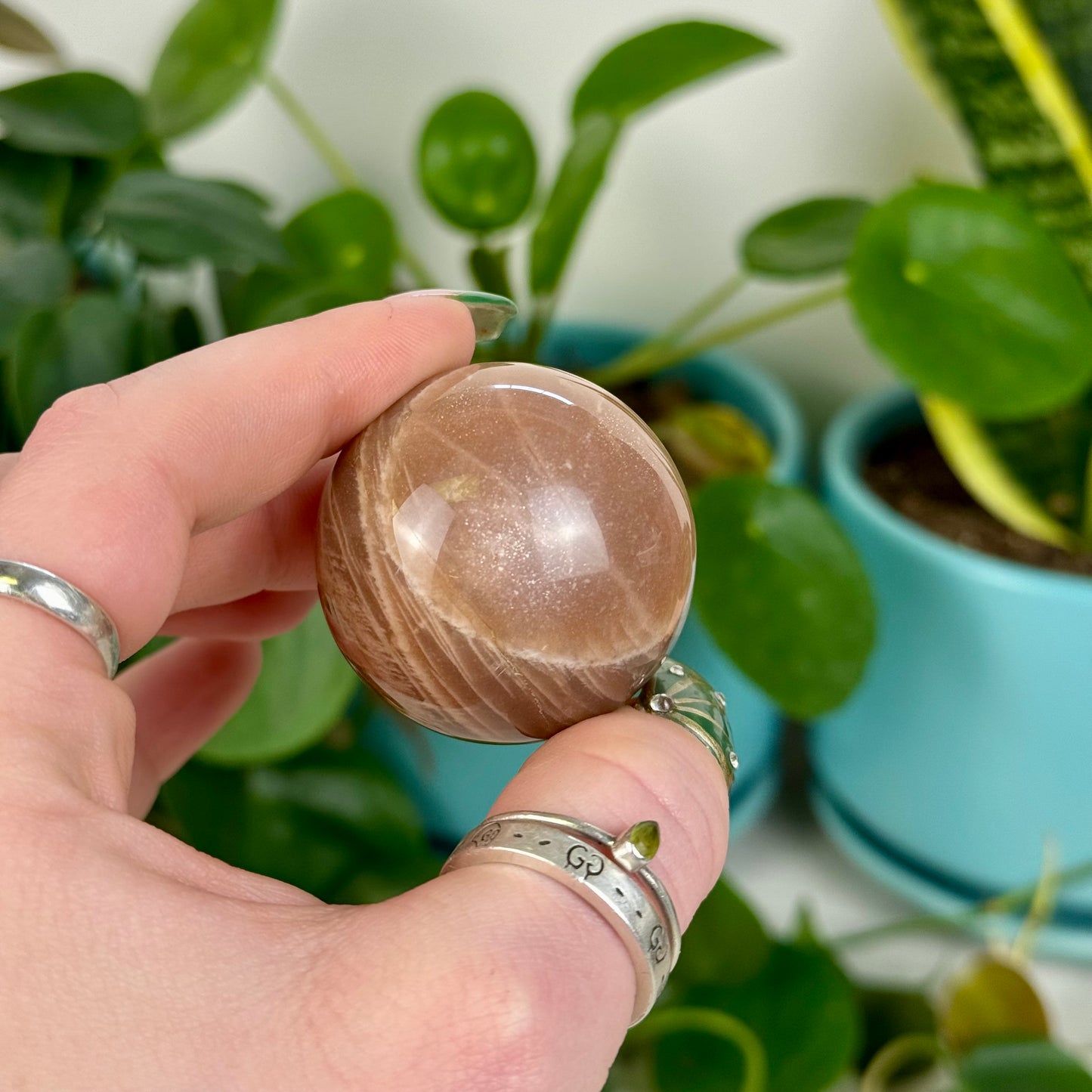 Sunstone In Peach Moonstone Sphere
