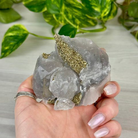 Pink Calcite with Glitter Pyrite Specimen (UV Reactive)