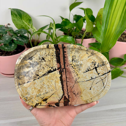 Yellow Painting Stone Plate - Crystal Carving
