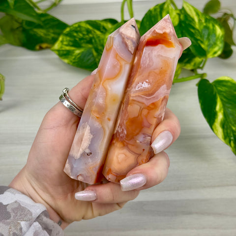 Creamy Pink Flower Agate Tower
