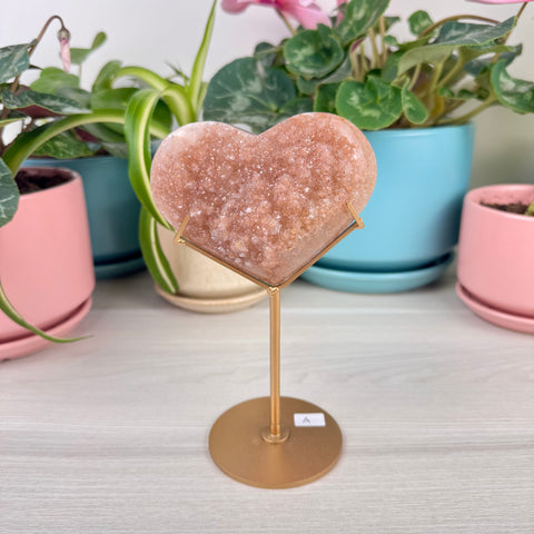 Hand-Carved Uruguayan Rainbow Amethyst Heart (W/ Custom Stand)