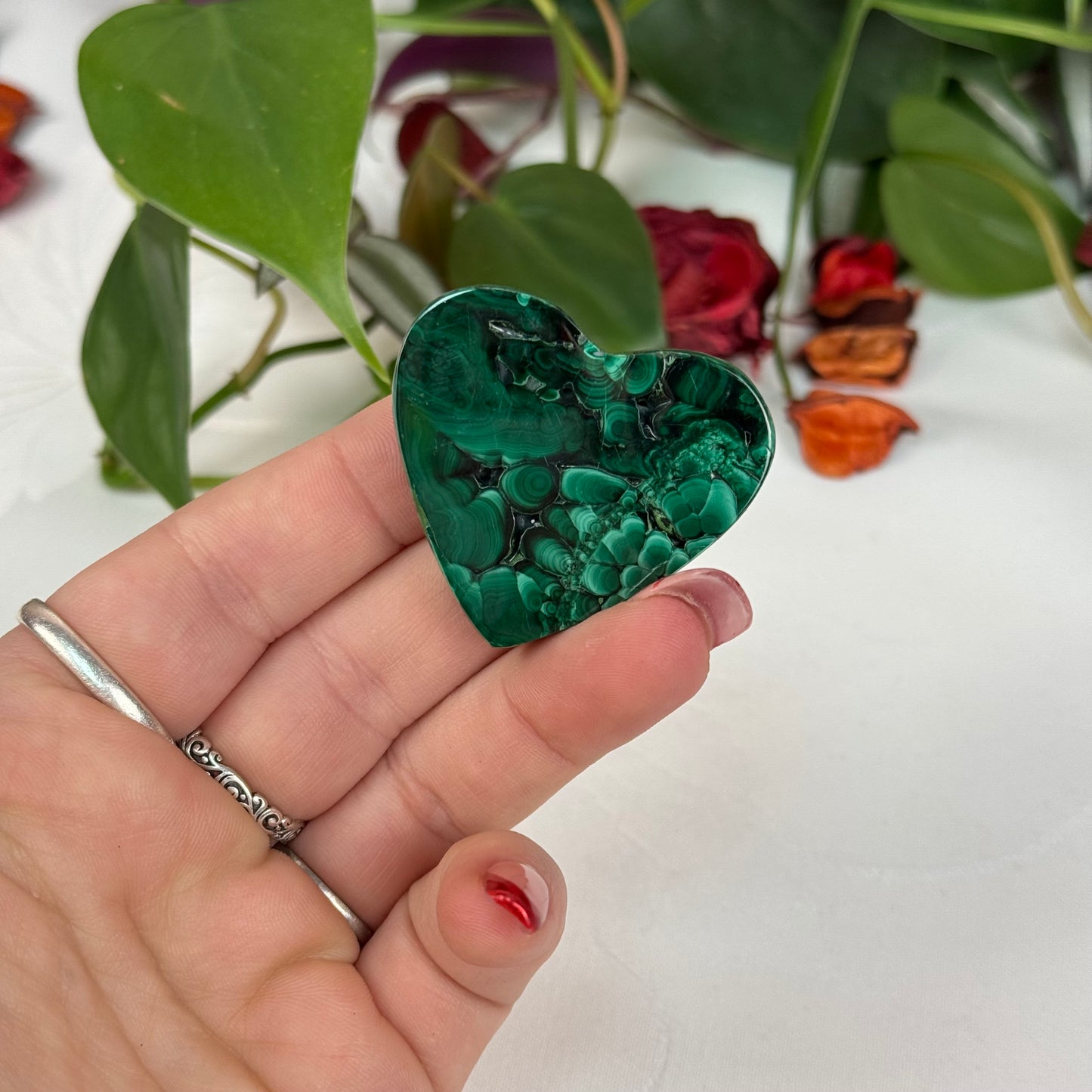 Velvet Flower Malachite Love Heart