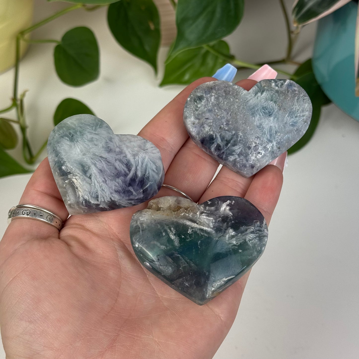 Imperfect Feather Fluorite Love Heart