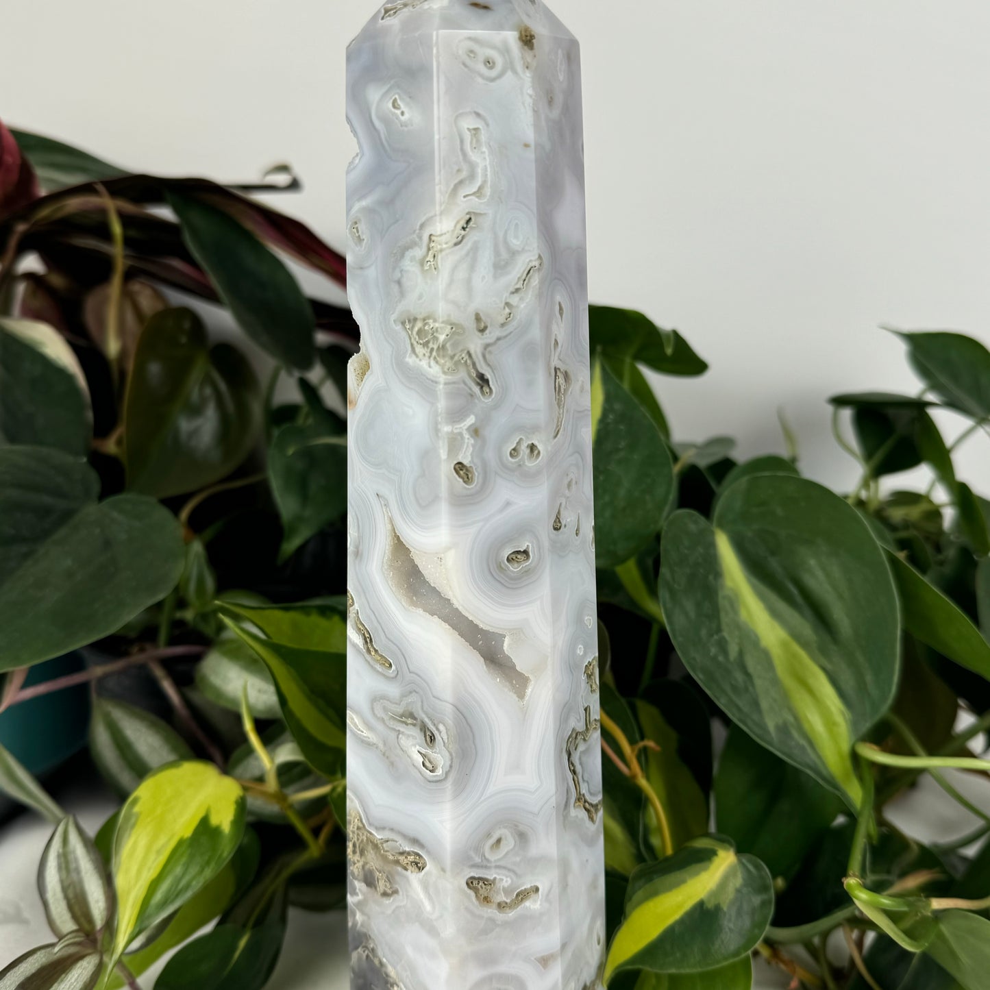 Snowy Moss Agate Tower