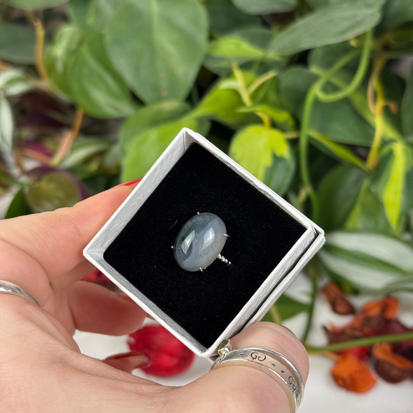 Adjustable Moss Agate Ring