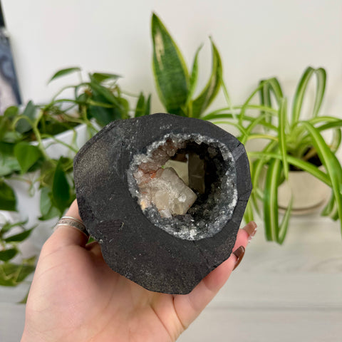 Black Chalcedony Cave With Calcite