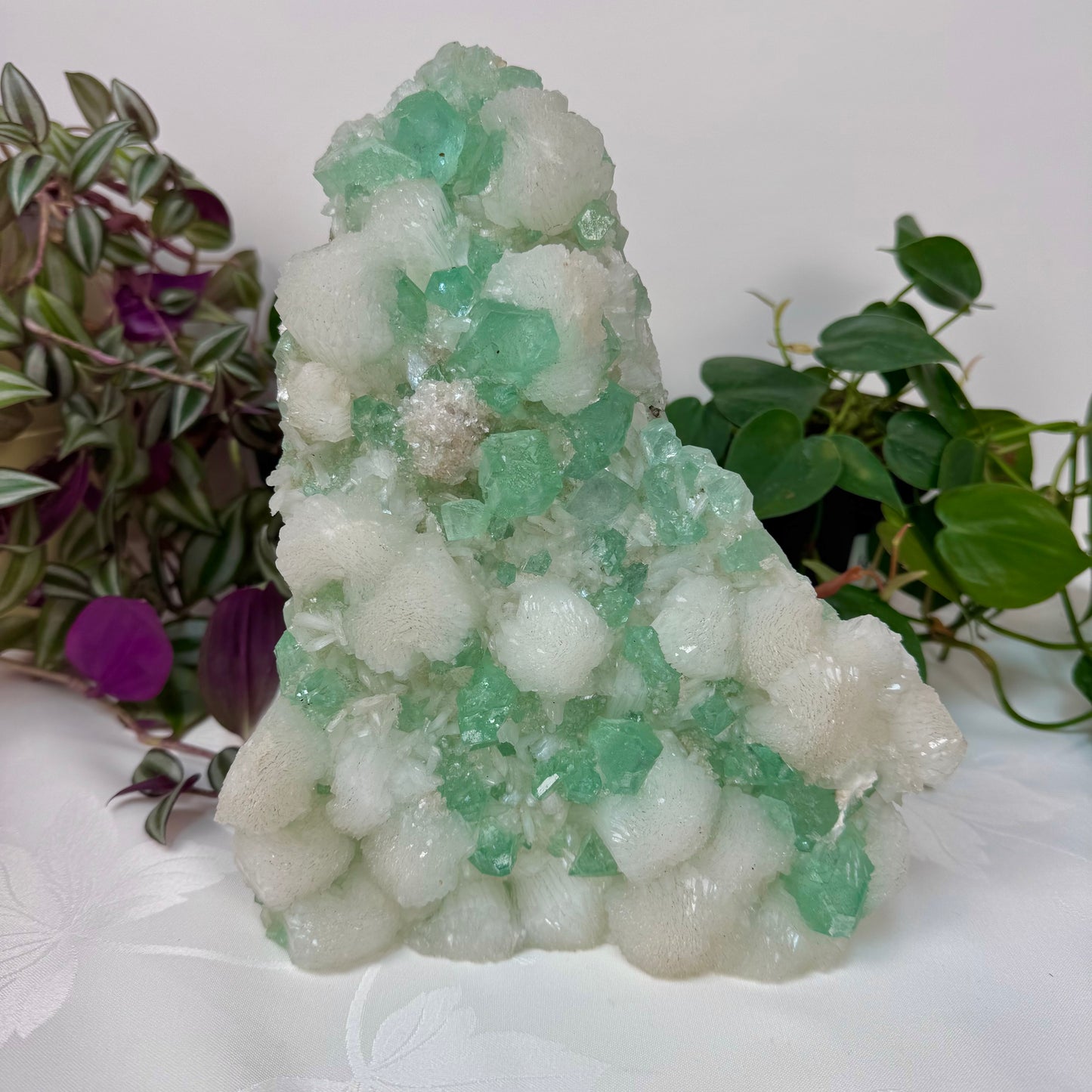 Mint Green Apophyllite with White Stilbite