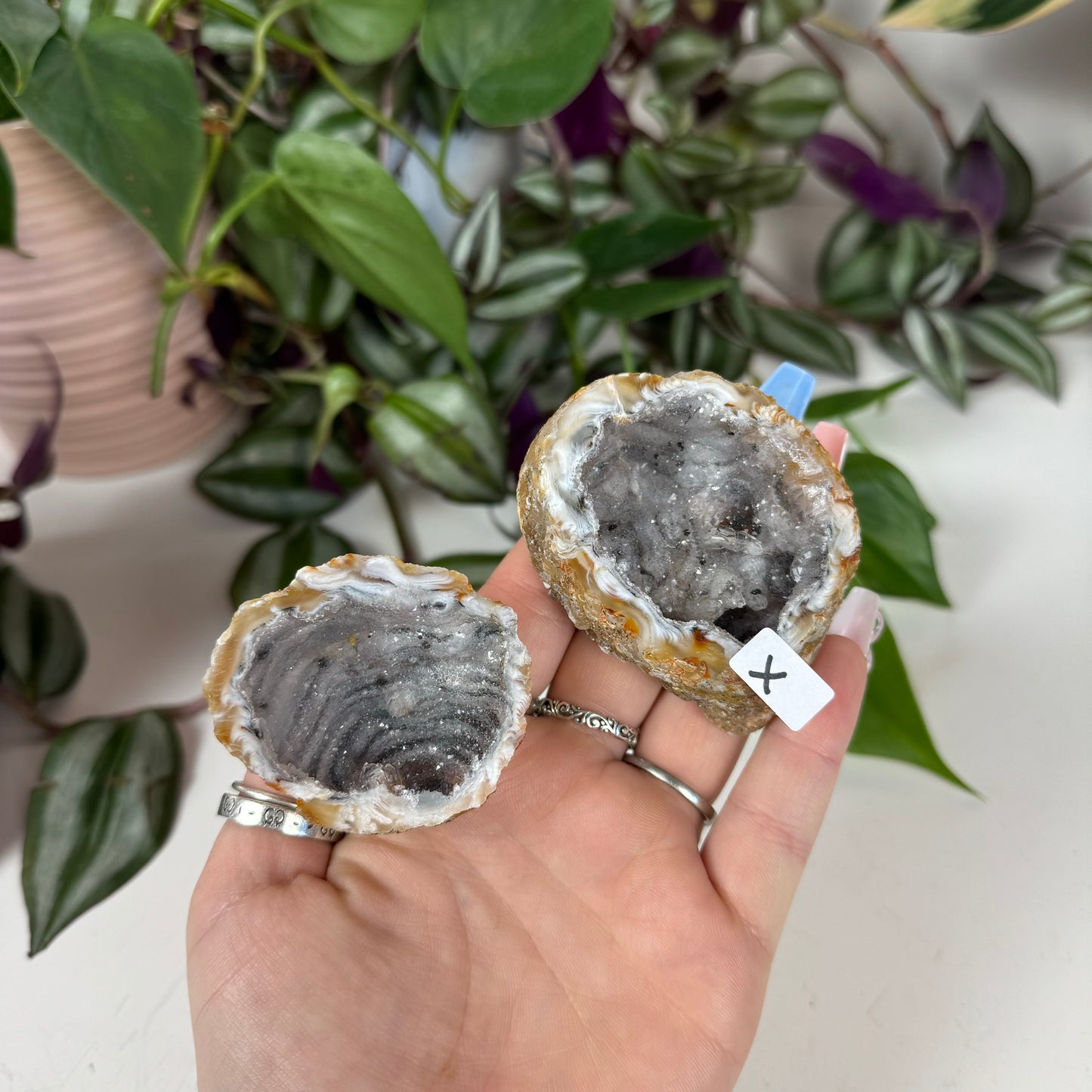 Druzy Agate Geode Pair