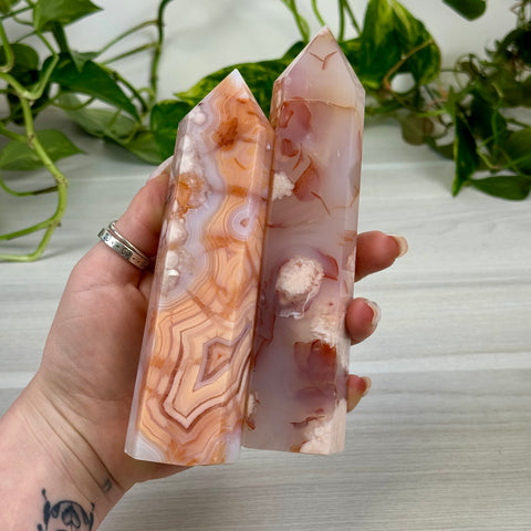 Creamy Pink Flower Agate Tower