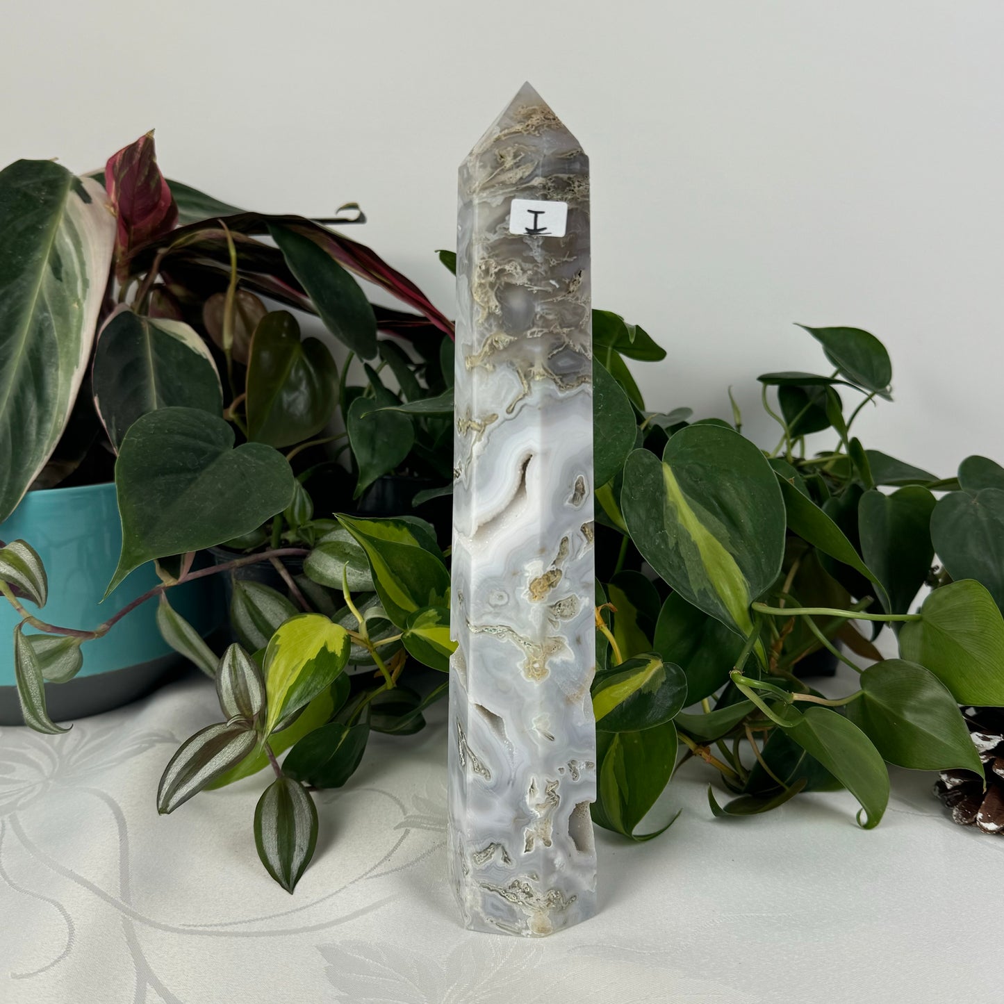 Snowy Moss Agate Tower