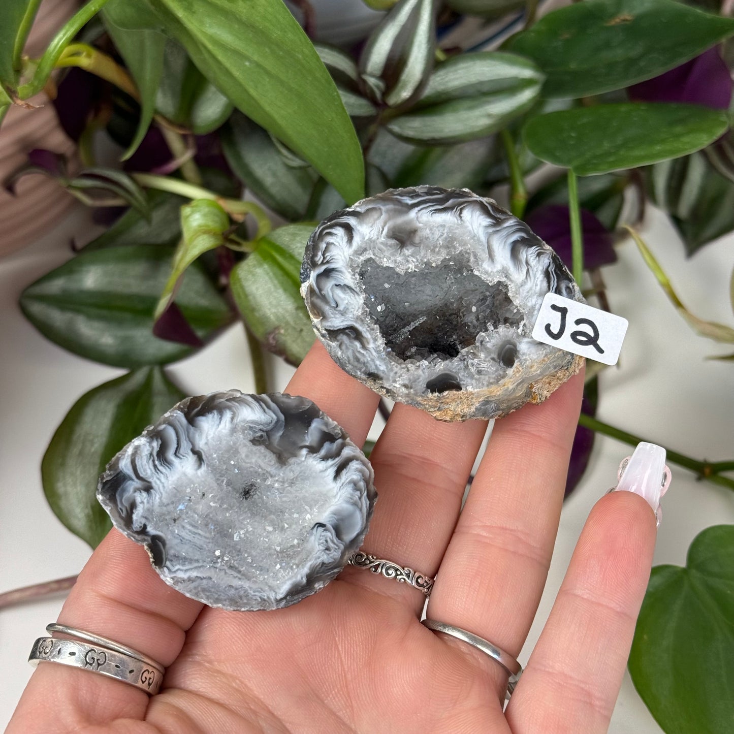 Druzy Agate Geode Pair