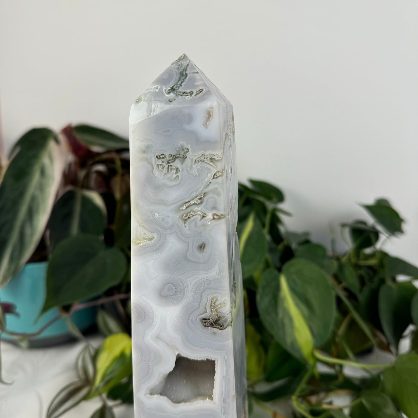 Snowy Moss Agate Tower