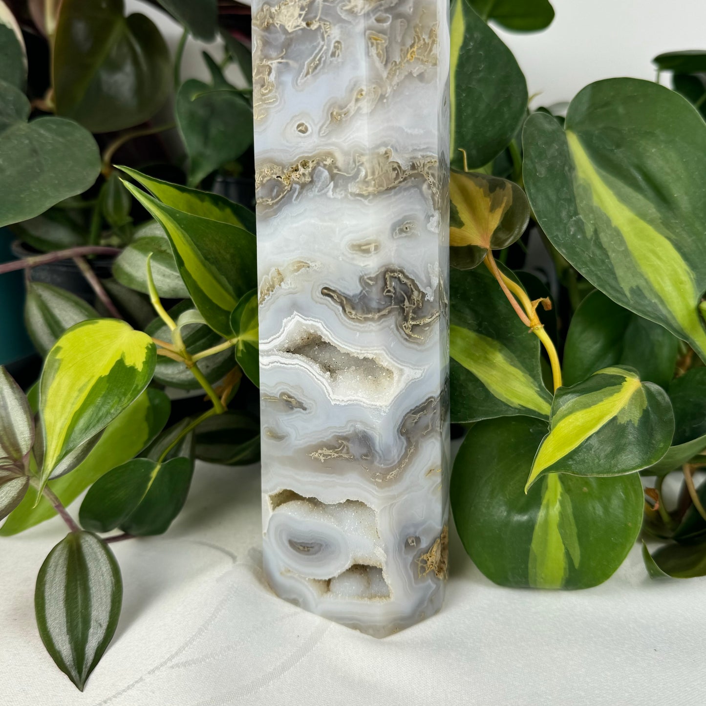 Snowy Moss Agate Tower