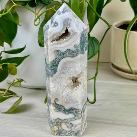 Druzy Moss Agate Tower