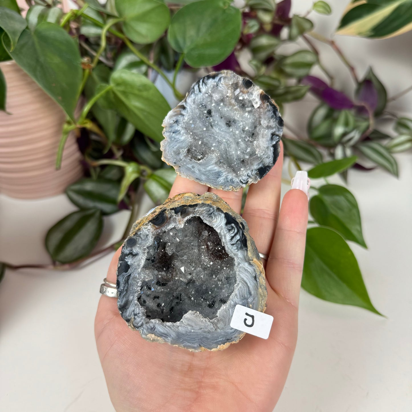 Druzy Agate Geode Pair