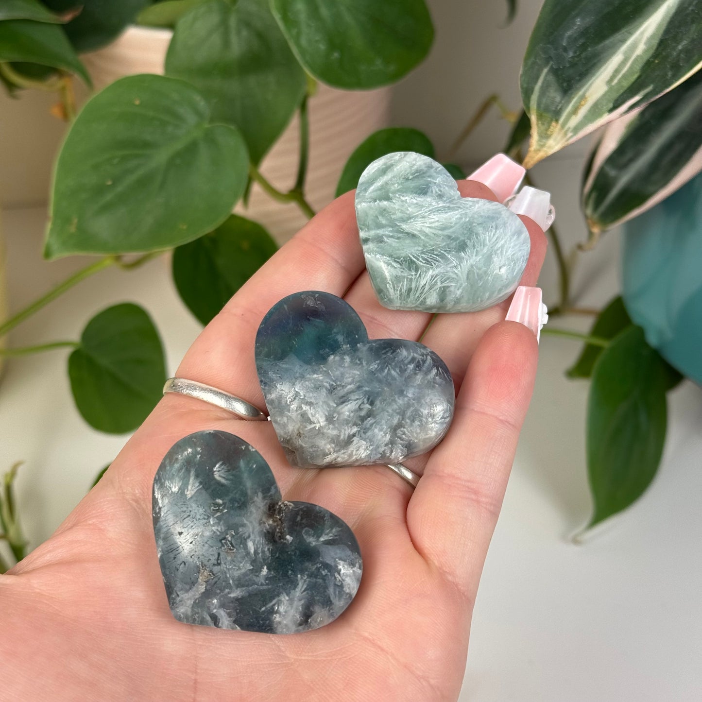 Imperfect Feather Fluorite Love Heart