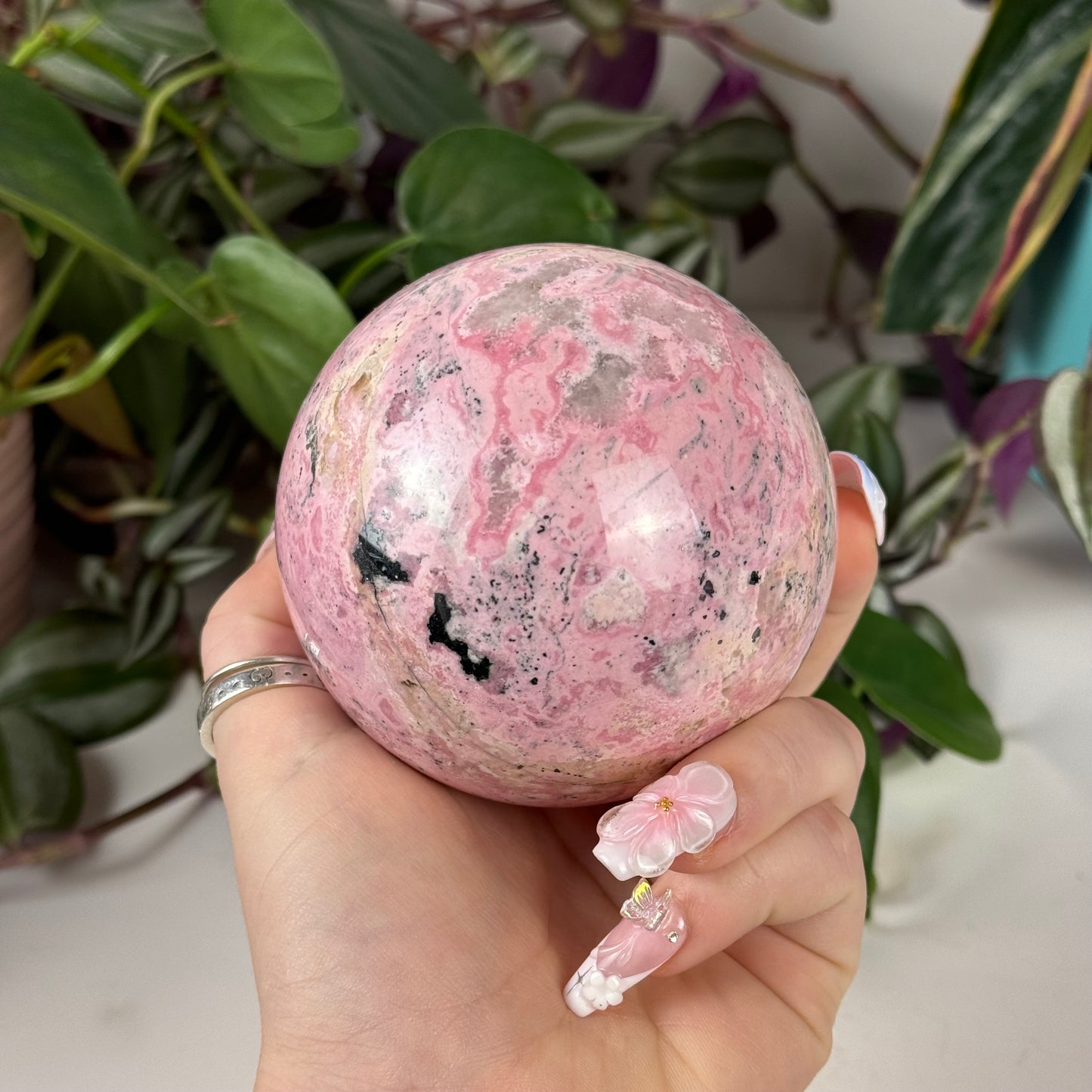 Bubble Gum Peruvian Rhodonite Sphere