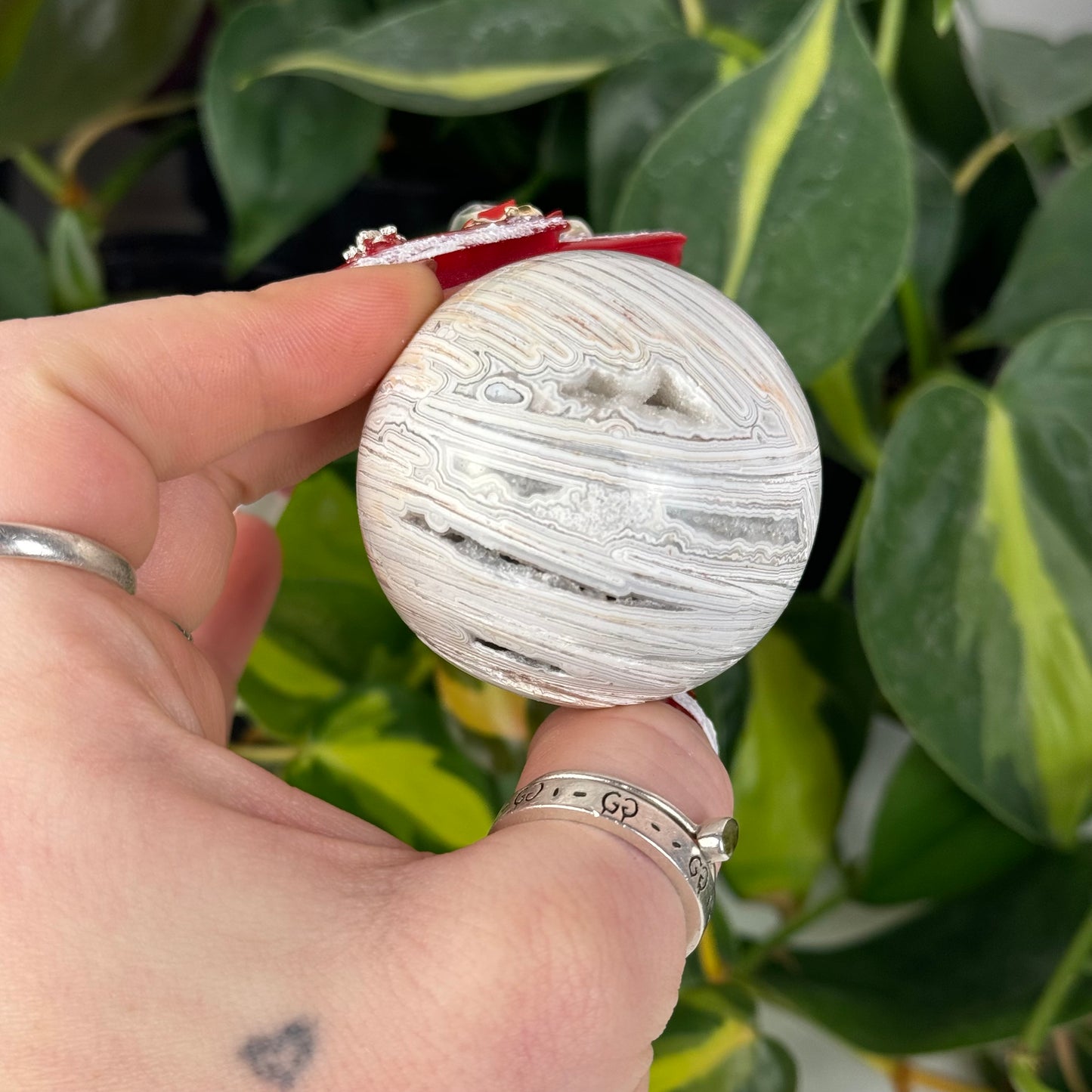 Snowy Crazy Lace Agate Sphere