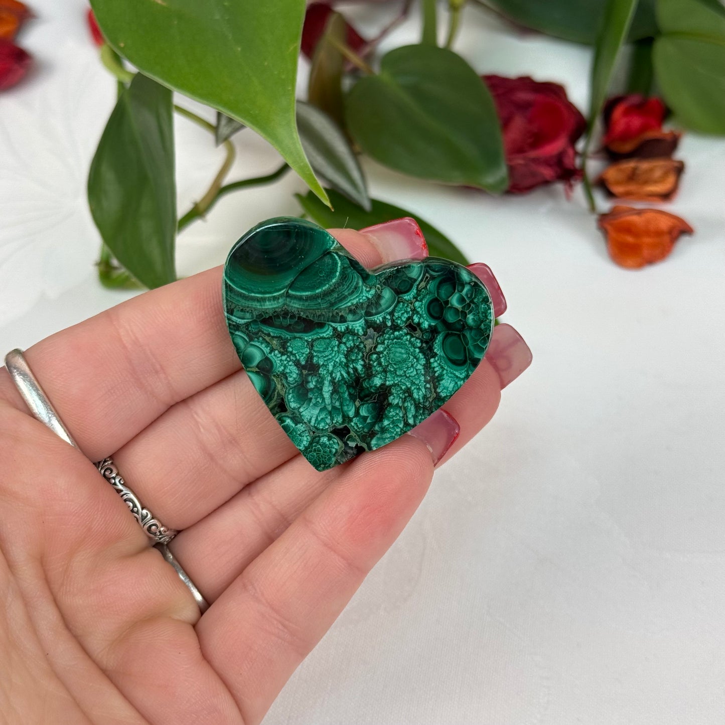 Velvet Flower Malachite Love Heart