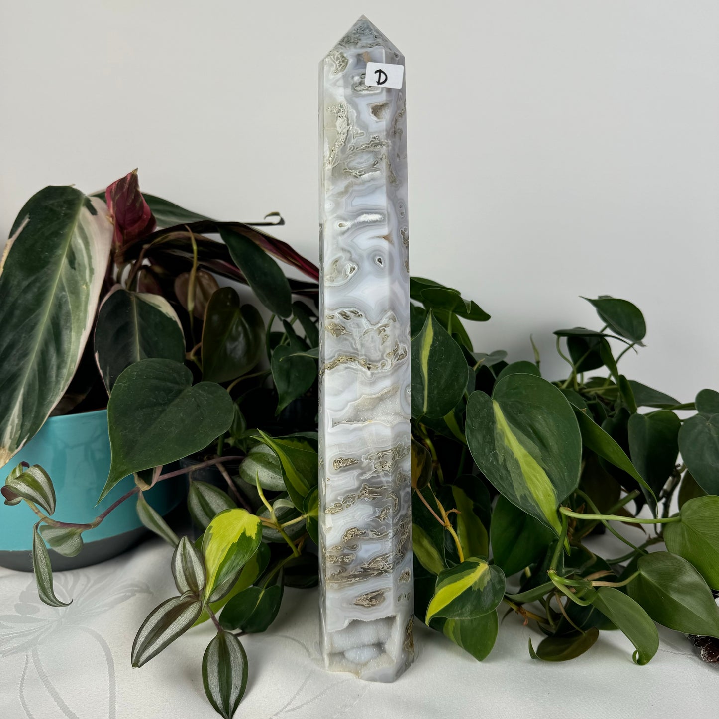 Snowy Moss Agate Tower