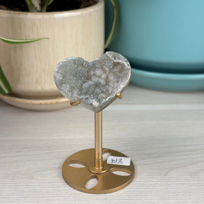 Hand-Carved Uruguayan Rainbow Amethyst Heart (W/ Custom Stand)