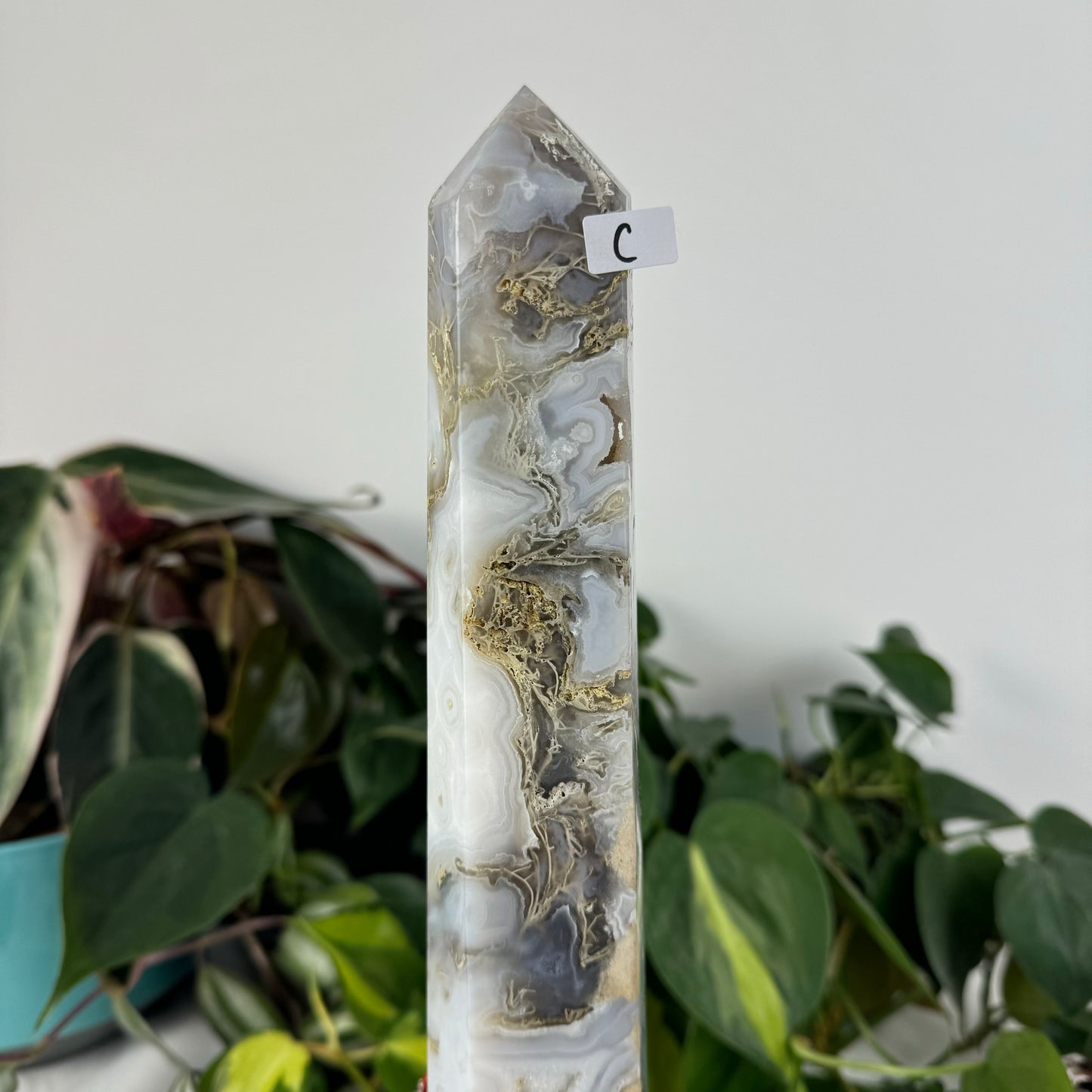 Snowy Moss Agate Tower