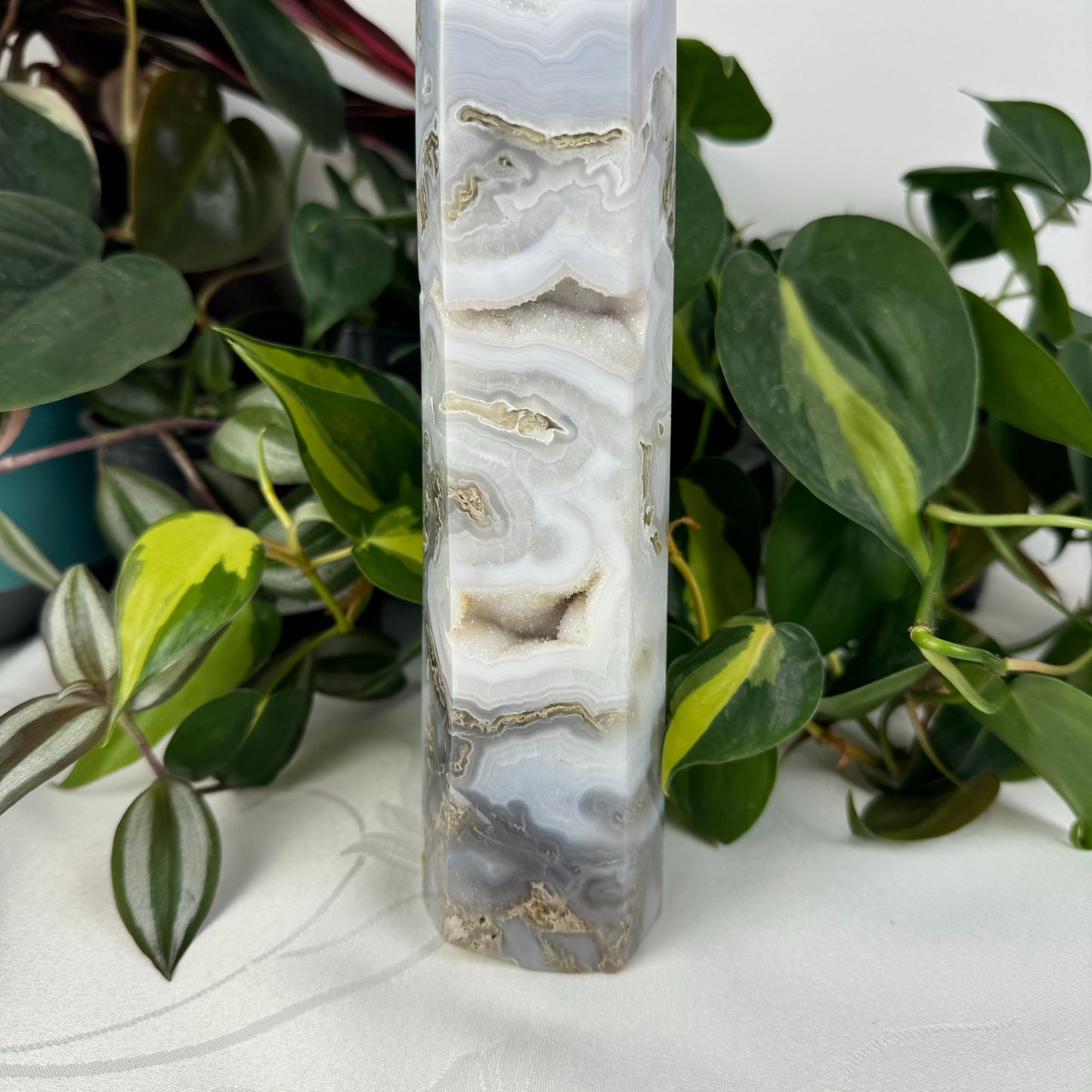 Snowy Moss Agate Tower