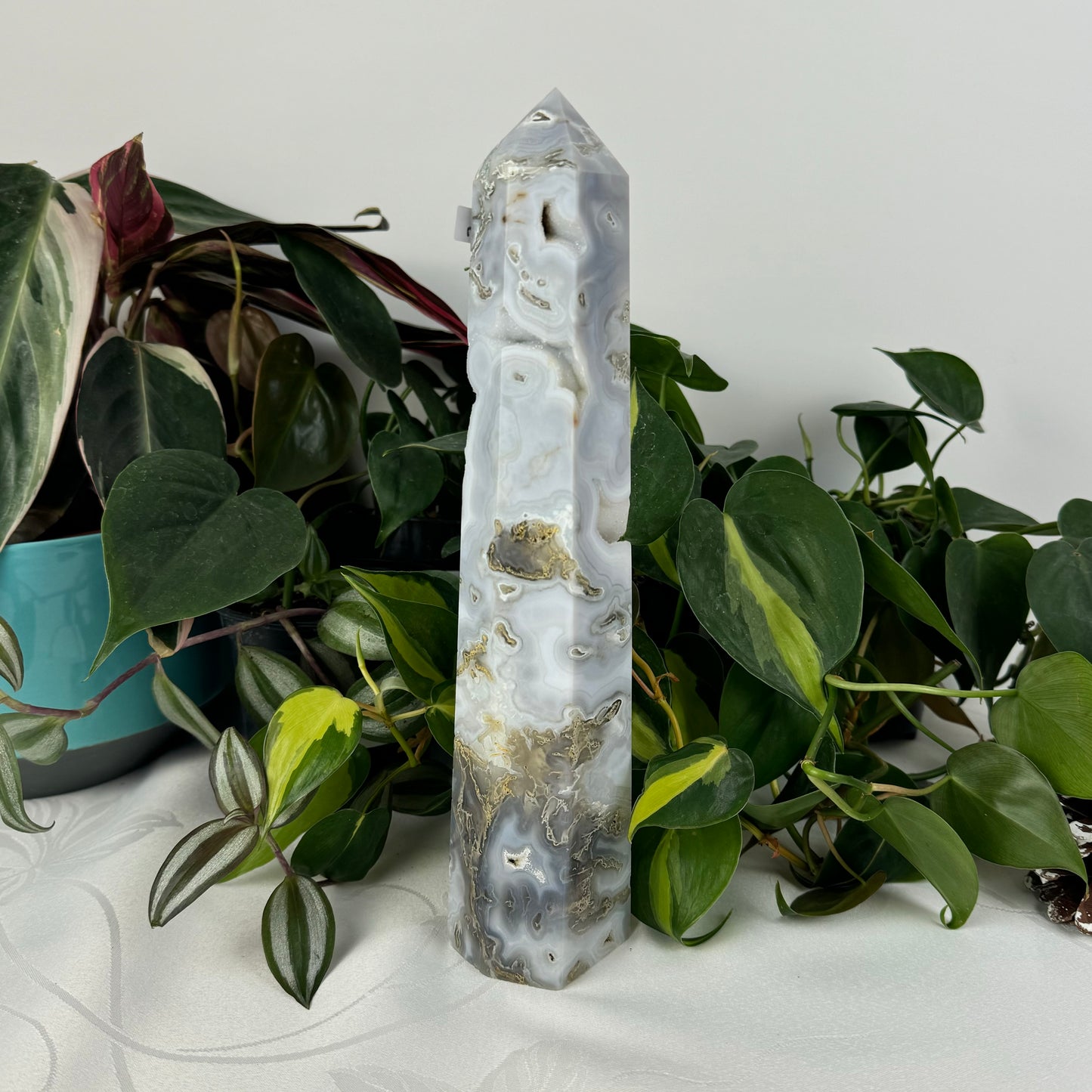 Snowy Moss Agate Tower