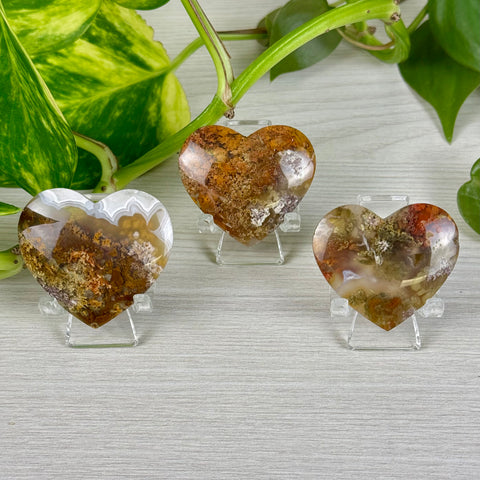 Red Scenic Moss Agate Love Heart