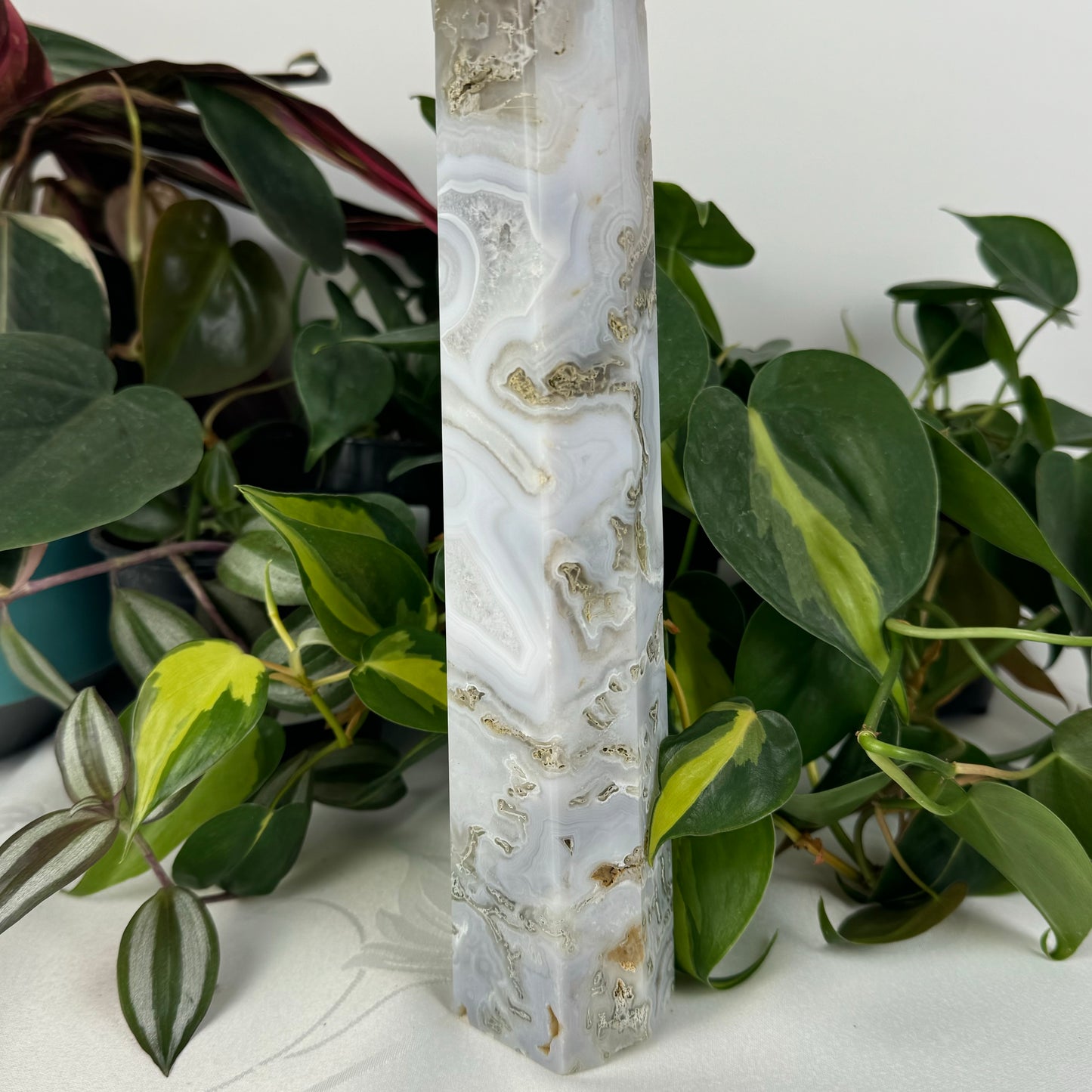 Snowy Moss Agate Tower