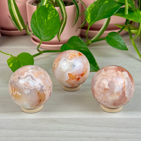 Creamy Pink Flower Agate Sphere