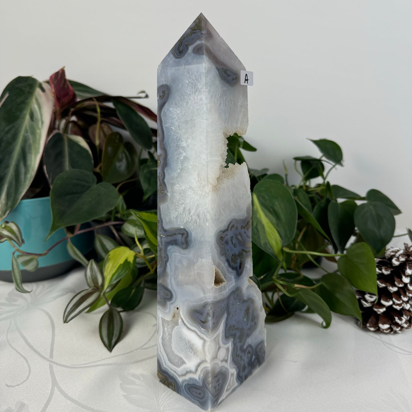 Snowy Moss Agate Tower