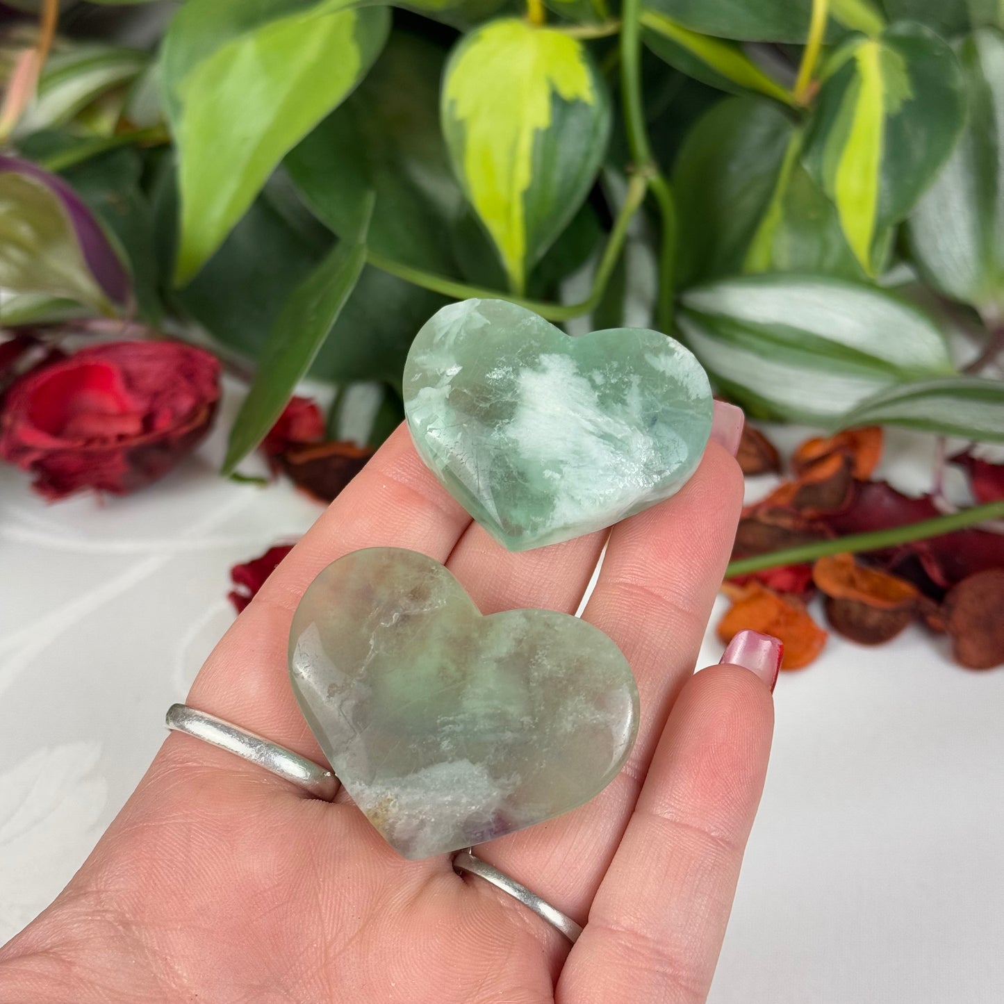 Feather Fluorite Love Heart