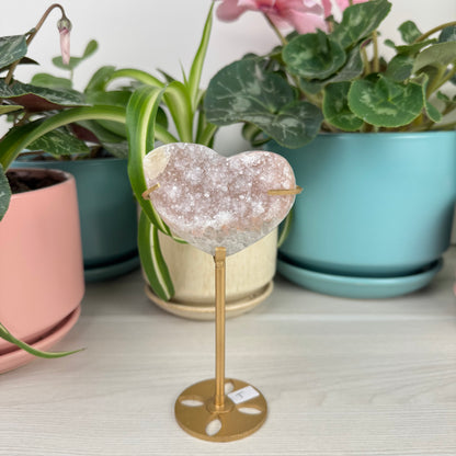 Hand-Carved Uruguayan Rainbow Amethyst Heart (W/ Custom Stand)