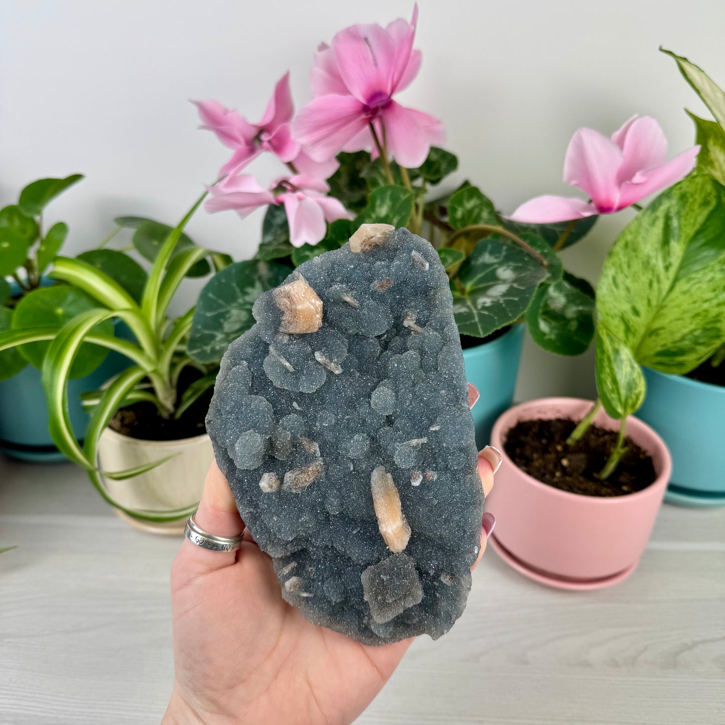 Orange Stilbite On Sparkling Blue Chalcedony