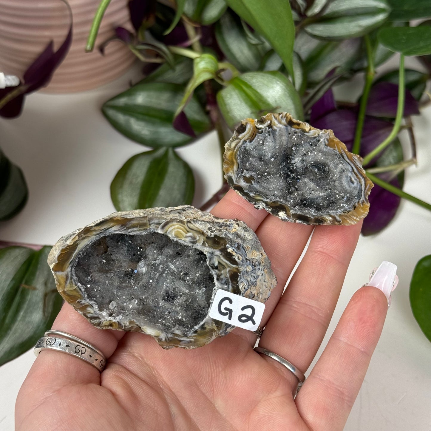 Druzy Agate Geode Pair