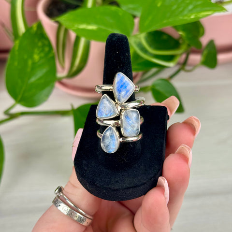Sterling Silver Chunky Rainbow Moonstone Ring